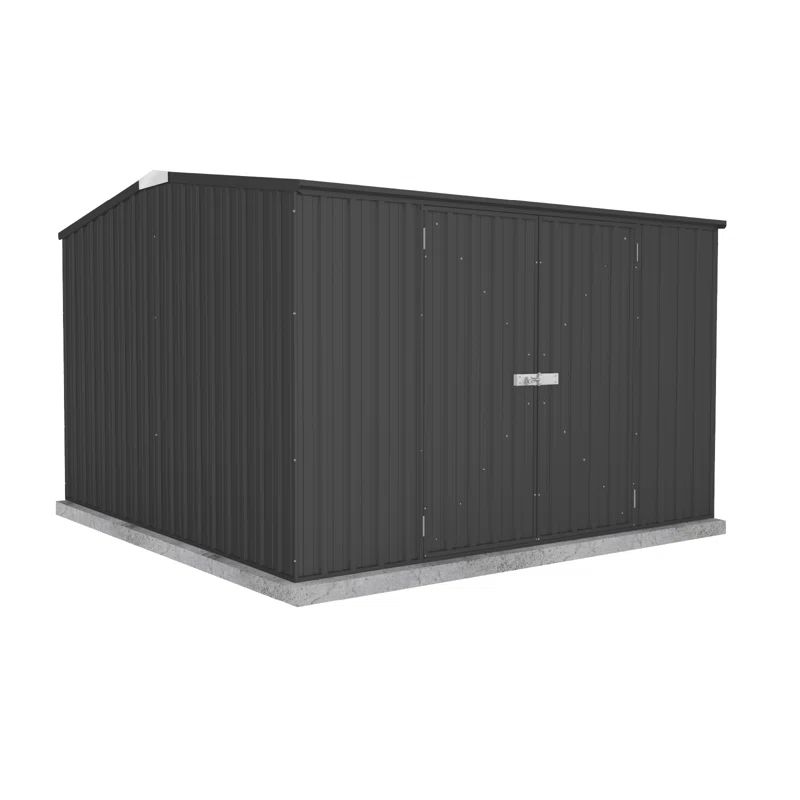 Absco 10' x 10' Gray Galvanized Steel Double Door Storage Shed