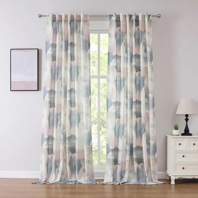 Blue-Rose Multi Abstract Faux Silk Light Filtering Window Panels