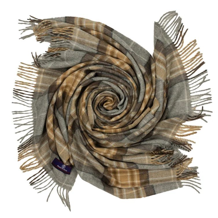 Highland Tartan Tan Wool Throw Blanket for Winter