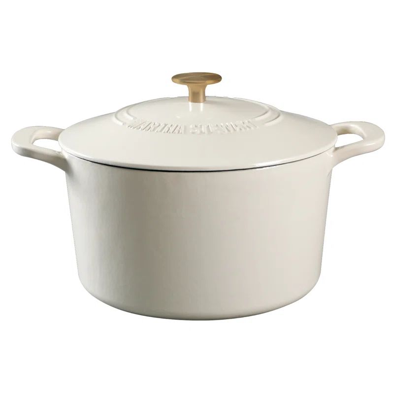Linen Enamel Cast Iron 7-Quart Dutch Oven with Gold Knob