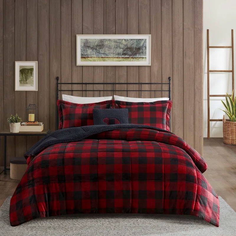King Red/Black Buffalo Check Reversible Down Alternative Bedspread Set
