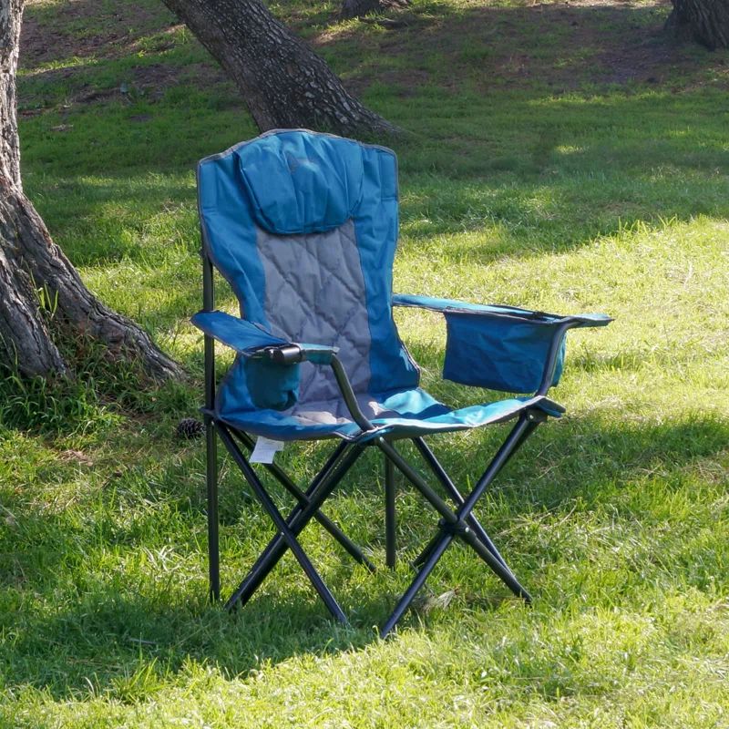 Ocean Blue Heavy-Duty Folding Camping Chair with Cushions