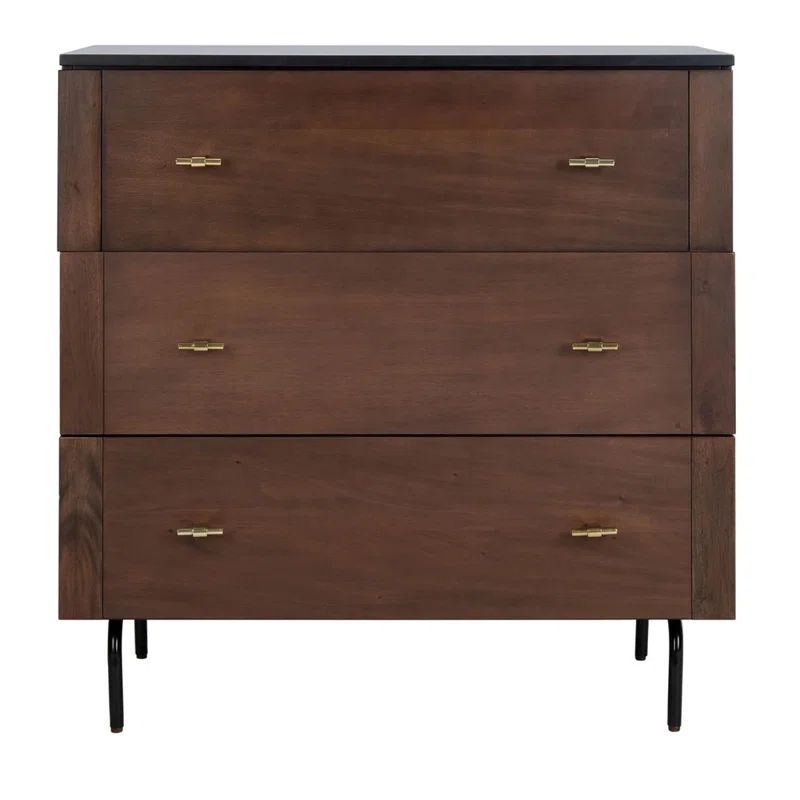 Transitional Genevieve 3-Drawer Dresser in Black/Walnut with Gold Accents