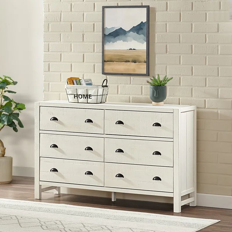 Bohemian Driftwood White Pine 6-Drawer Double Dresser