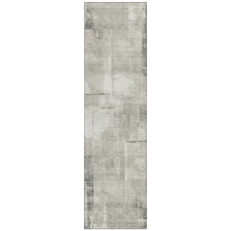 Beige Synthetic Washable Geometric Indoor/Outdoor Rug 2'3" x 7'6"
