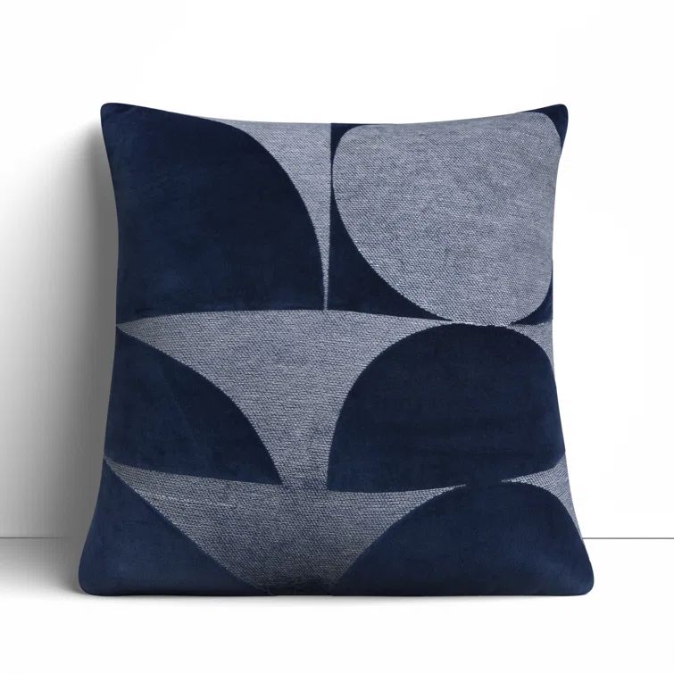 20" Navy Blue Cotton Embroidered Geometric Throw Pillow
