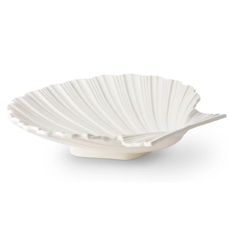 Large Cream Ceramic Scallop Shell Serving Platter