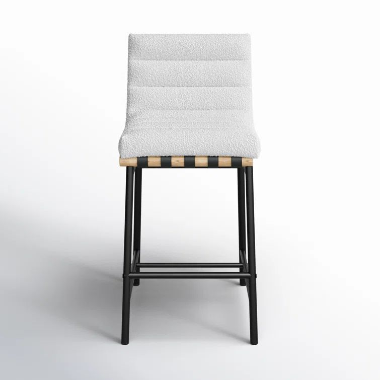 Cream Boucle Fabric and Metal Counter Stool