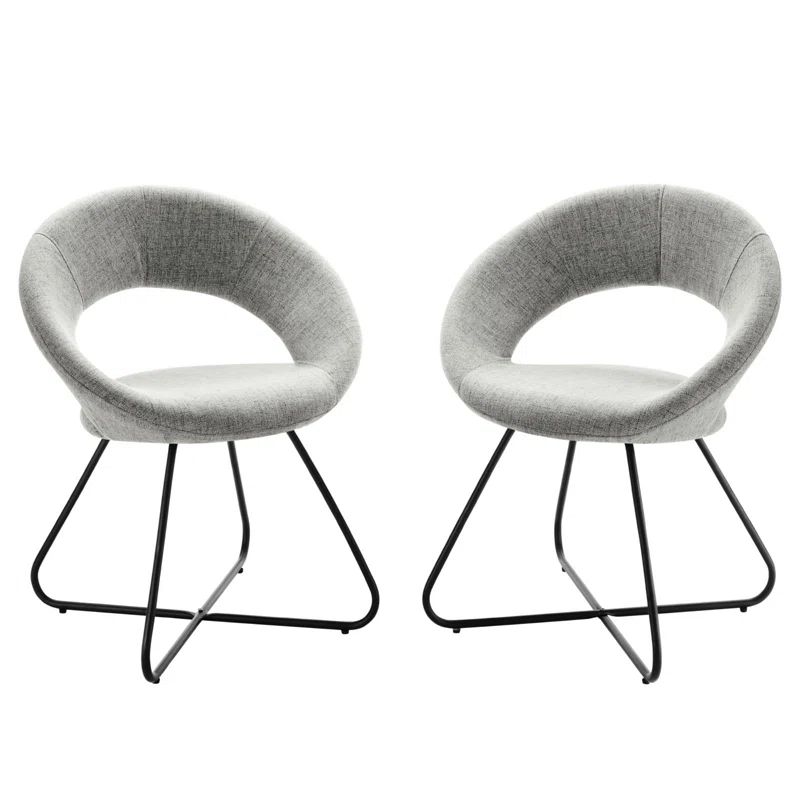 32" Black Light Gray Velvet Upholstered Side Chair with Metal Legs