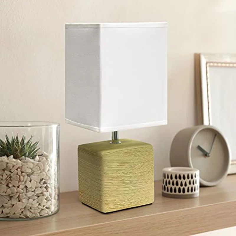 Petite Beige Faux Stone Table Lamp with White Fabric Shade