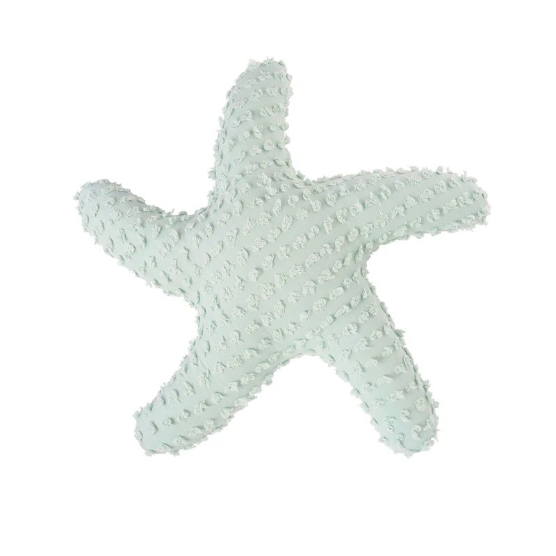 Sea Glass Blue Starfish Shaped Textured Polyester Throw Pillow