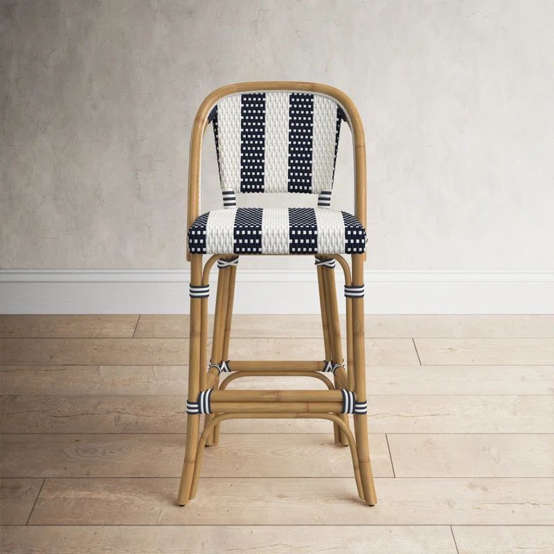 Euporie Blue and White Woven Rattan Bar Stool