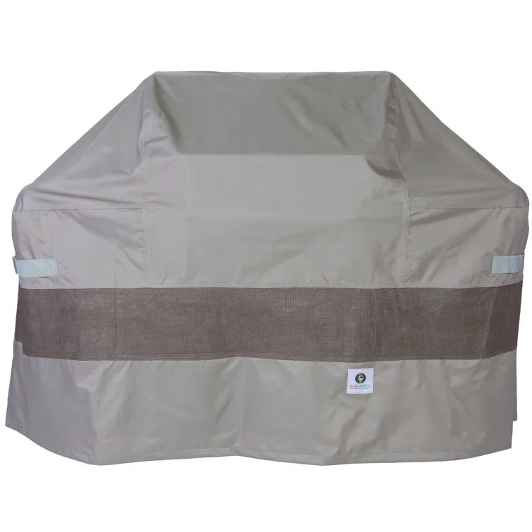 Tan Polyester BBQ Grill Cover with Hook and Loop Closure