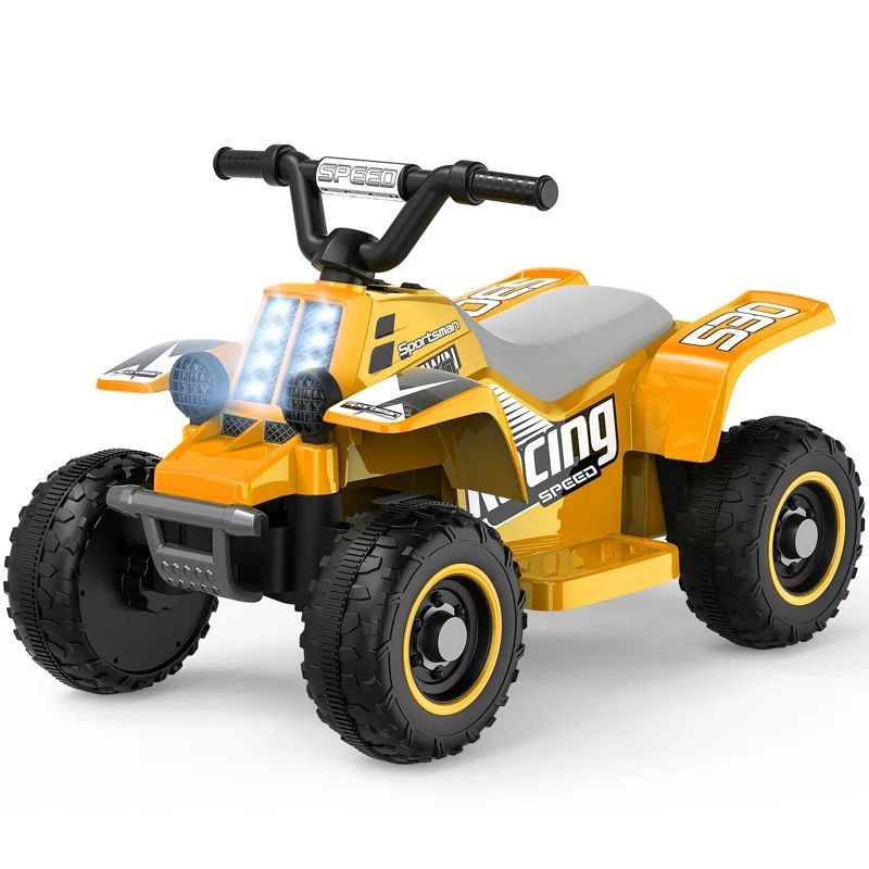 Yellow 6-Volt Kids Electric Quad ATV with LED Headlights