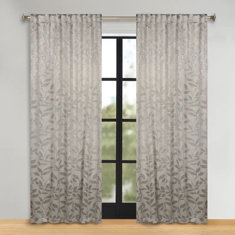 Superior Ivory Polyester Blackout Curtains with Leaf Design, 52" x 96"