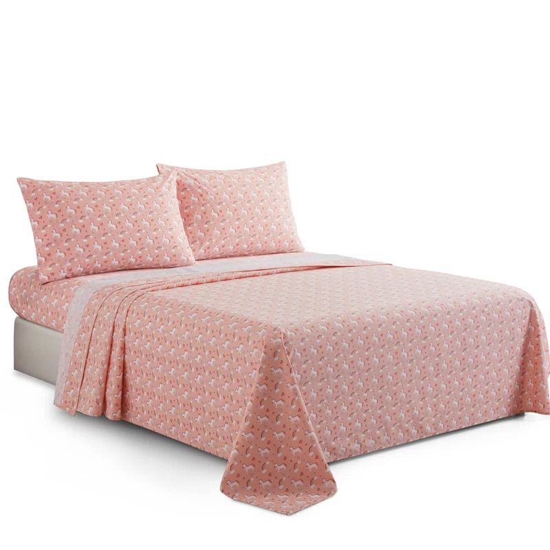 Pink Unicorn Rainbow Cotton Blend Percale Full Sheet Set