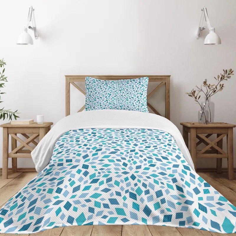 Teal and Slate Blue Mosaic Twin Bedspread Set