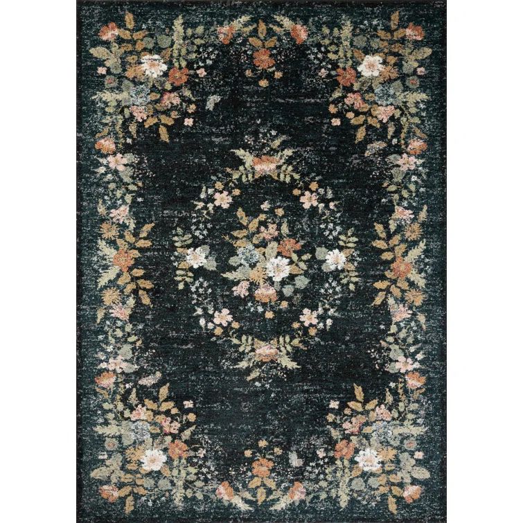 Navy Square Synthetic Floral Medallion Rug Sample
