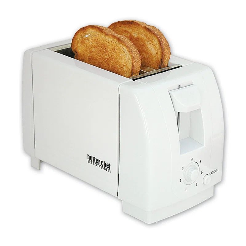 Compact White Stainless Steel 2-Slice Toaster with Wide Slots