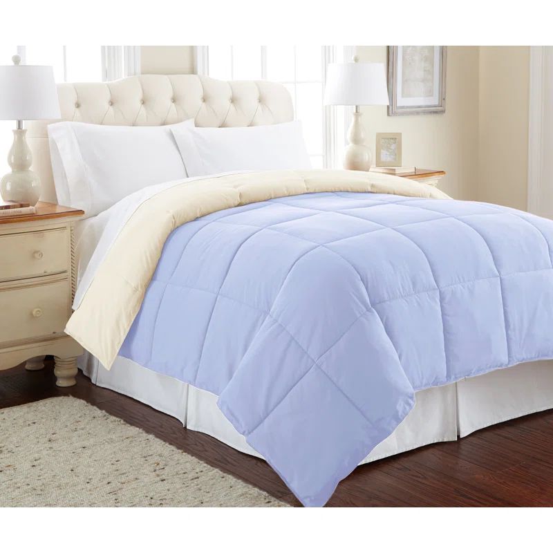 Twin Blue and Cream Reversible Down Alternative Microfiber Comforter Set