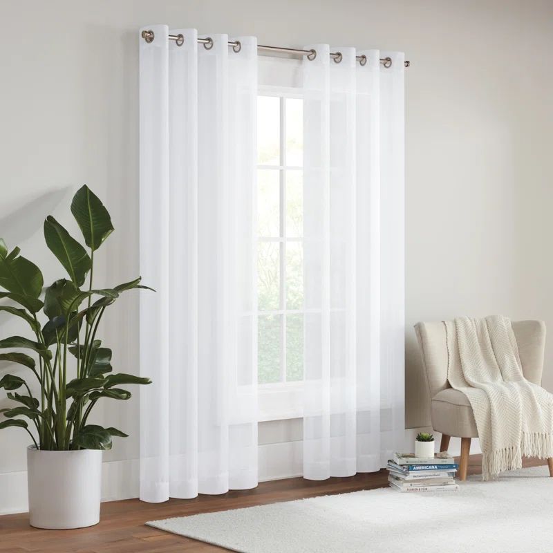 Gray Sheer Grommet Blackout Polyester Window Panel