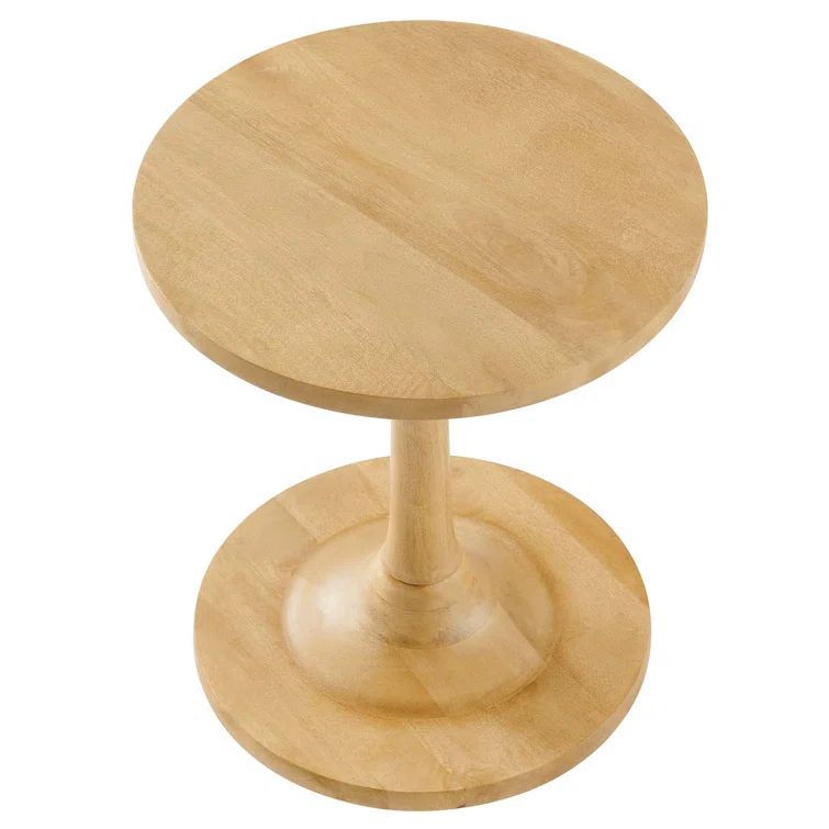 Lina 18" Round Oak Wood Pedestal Side Table