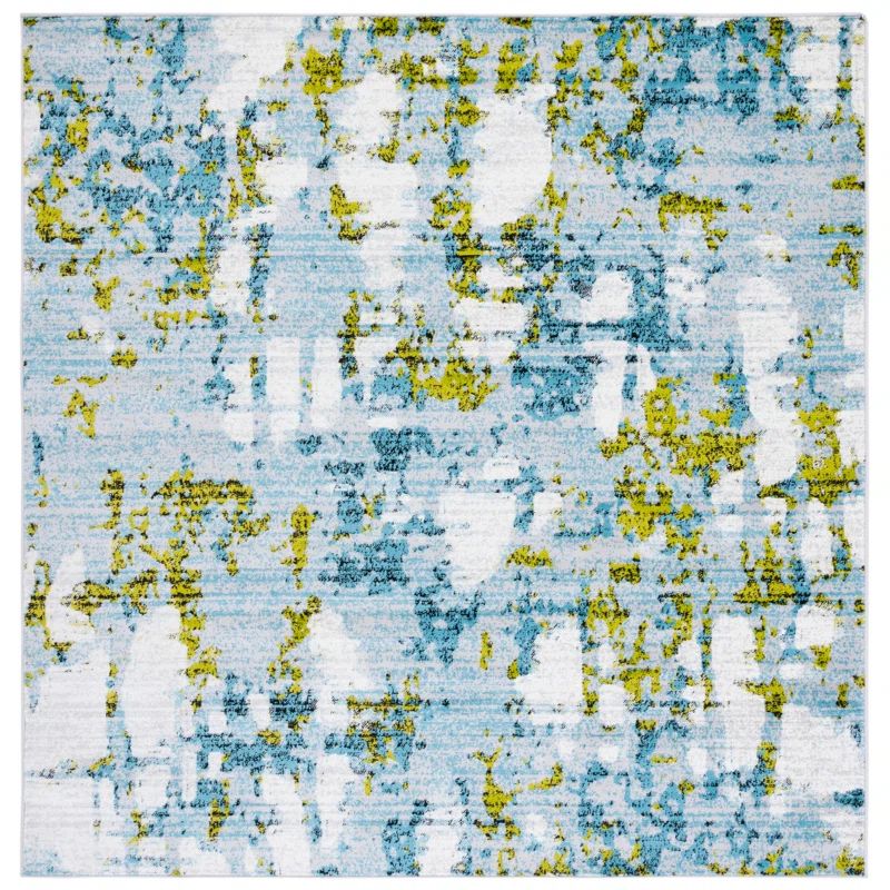 Teal and Green Abstract Square Synthetic Area Rug 6'7"