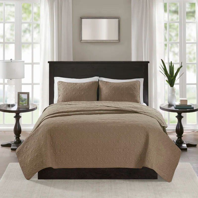 Khaki Reversible King Microfiber Quilt Set