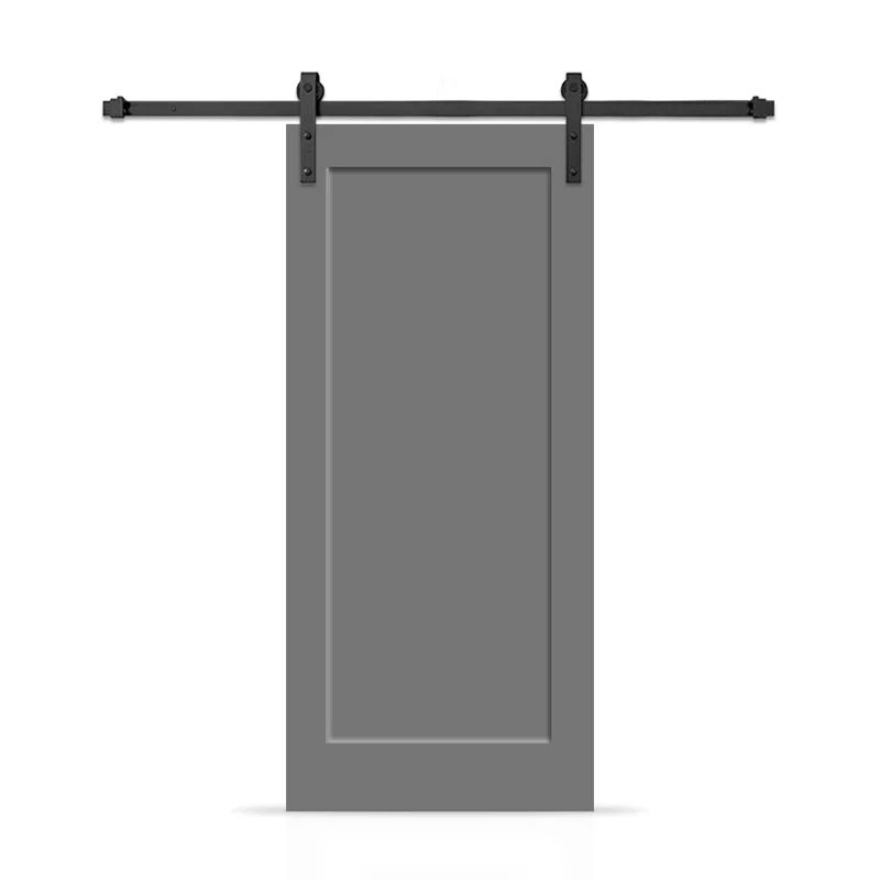 Light Gray Painted Composite Interior Sliding Barn Door Kit with Matte Black Hardware
