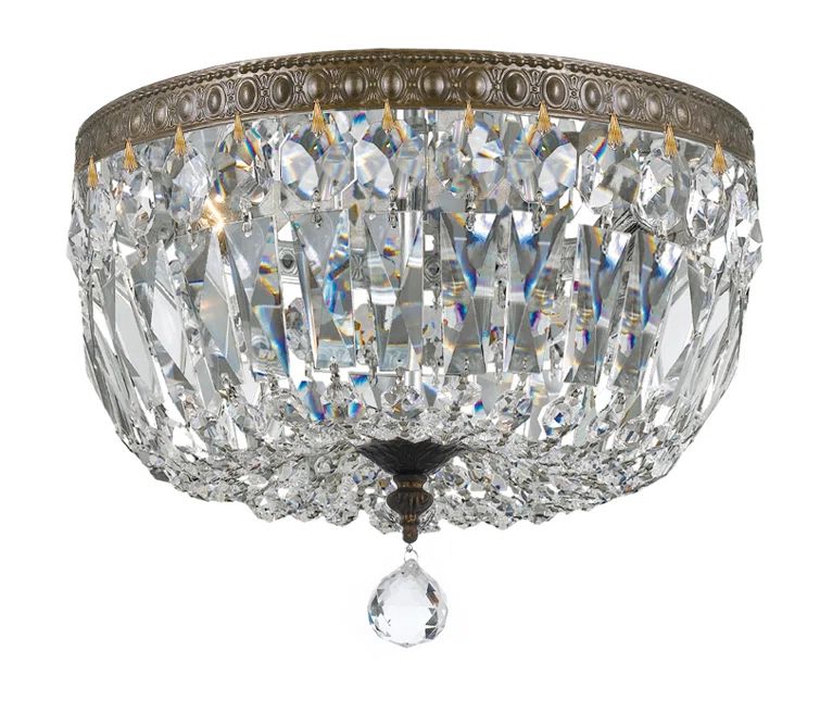 English Bronze Flush Mount with Clear Italian Crystals