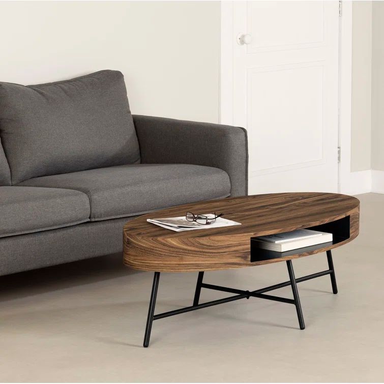 Urban Chic Oval Acacia Wood Coffee Table with Metal Legs
