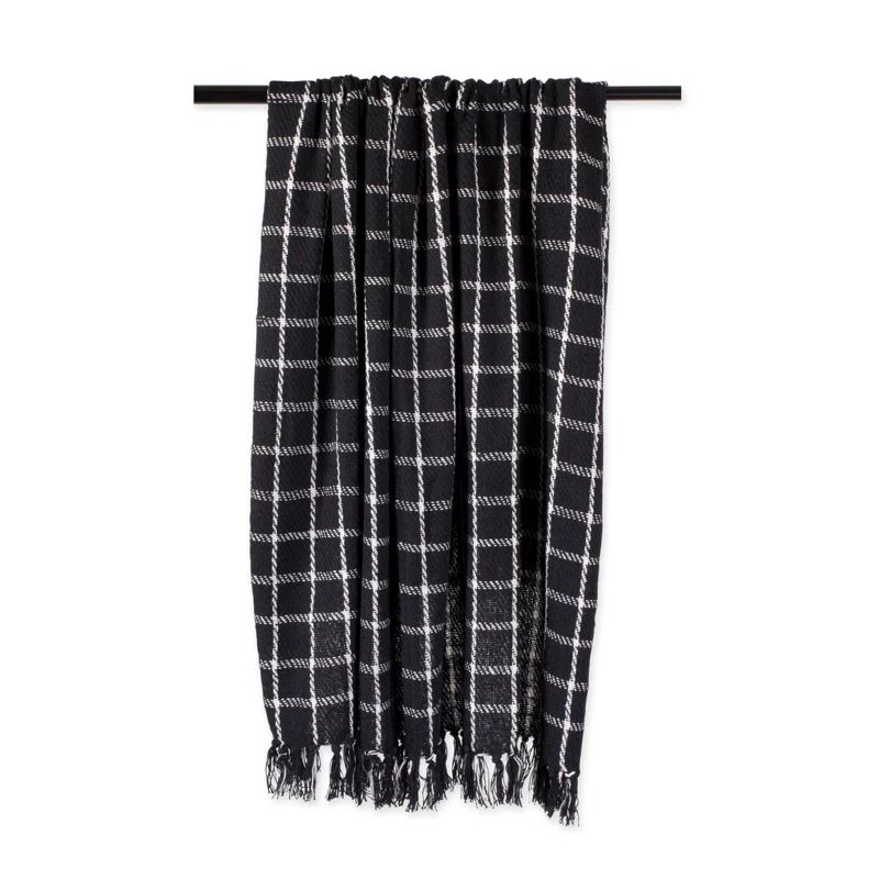 Chic Black Checked Cotton Sherpa Reversible Throw Blanket