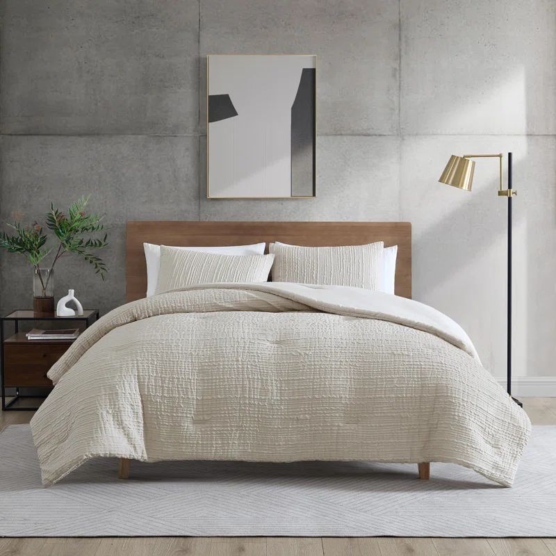 Serenity Waves Beige Twin Embossed Comforter Set