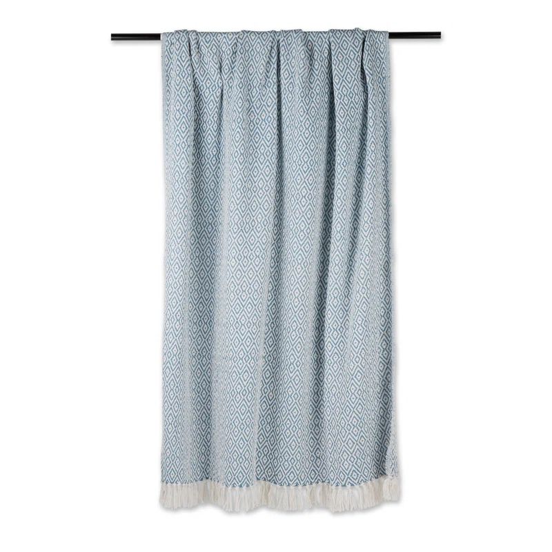 Gray and White Cotton Geometric Throw Blanket with Fringe