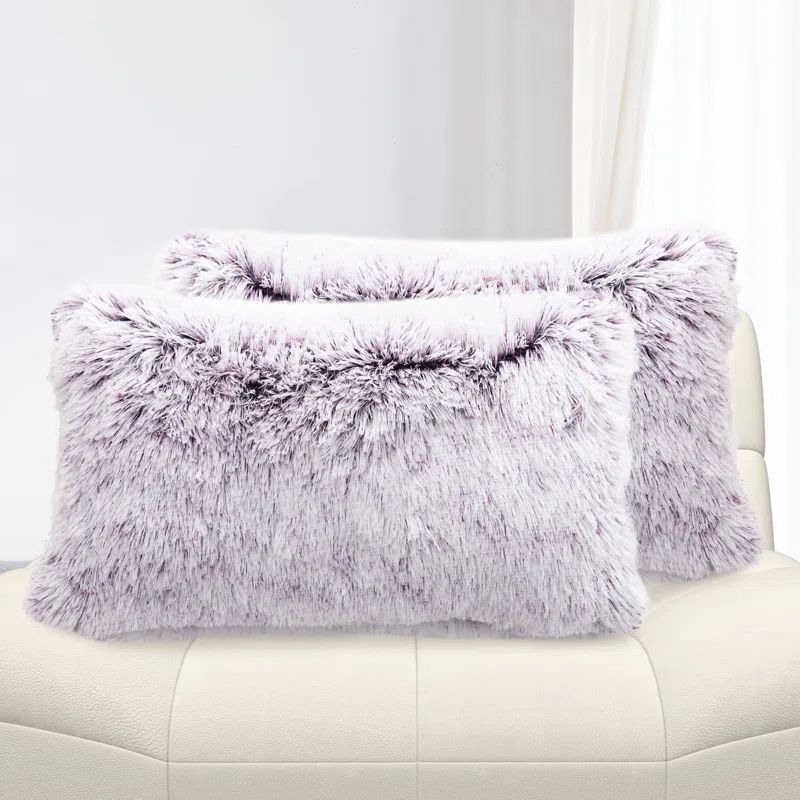 Purple Ombre Faux Fur Lumbar Throw Pillow Set