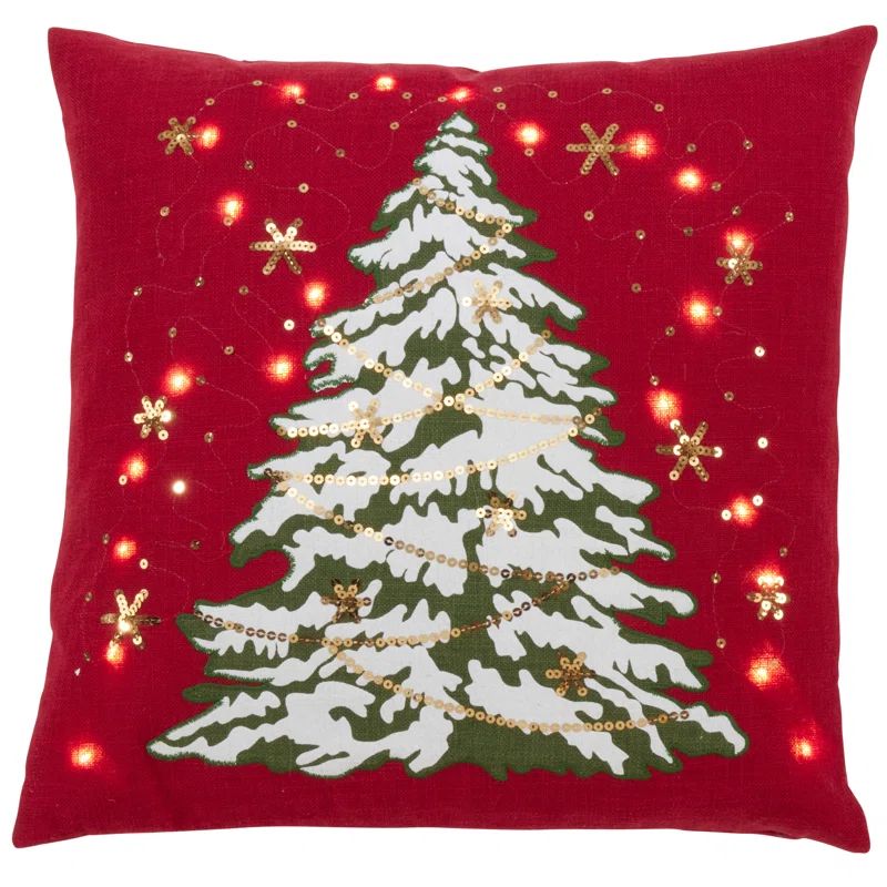 Red Christmas Tree Pillow Cover with LED Lights