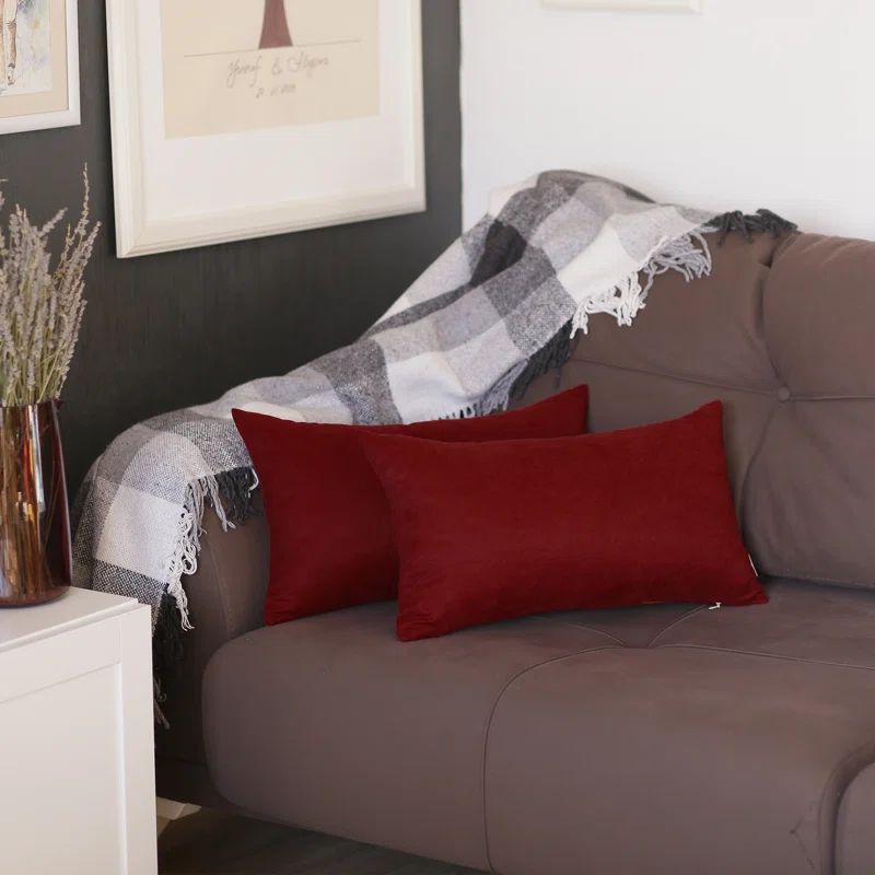 Claret Red Polyester Lumbar Pillow Covers Set of 2