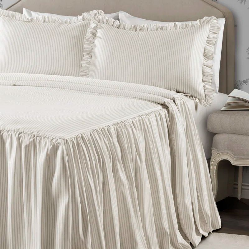 Wheat Beige Full Bedspread Set with Ruffled Edges