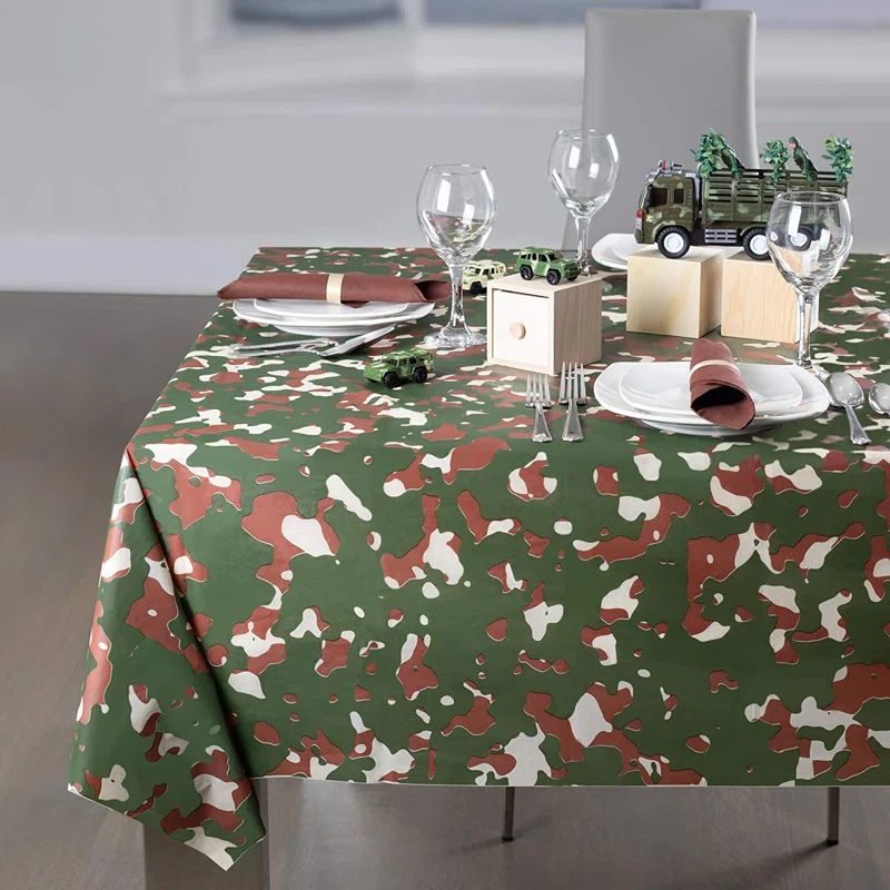 Camouflage Rectangular Plastic Disposable Tablecloth Set