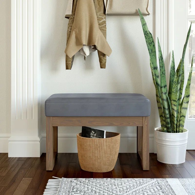 Milltown Stone Grey Faux Leather Narrow Profile Ottoman Bench