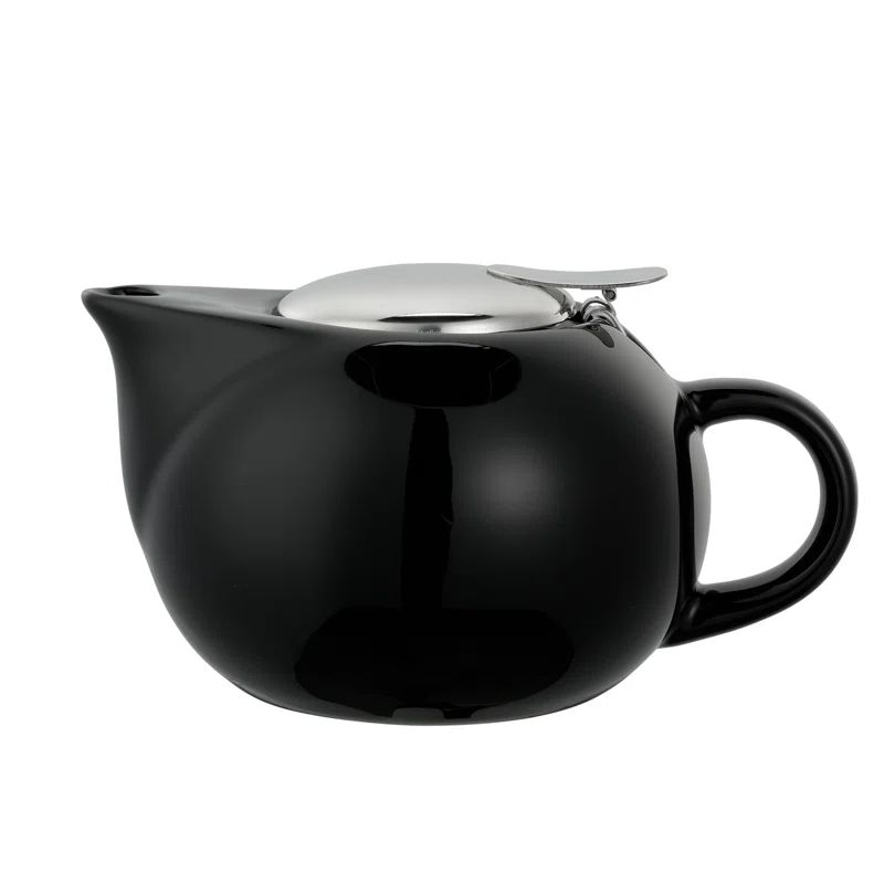Black Ceramic 16 oz. Teapot with Stainless Steel Lid