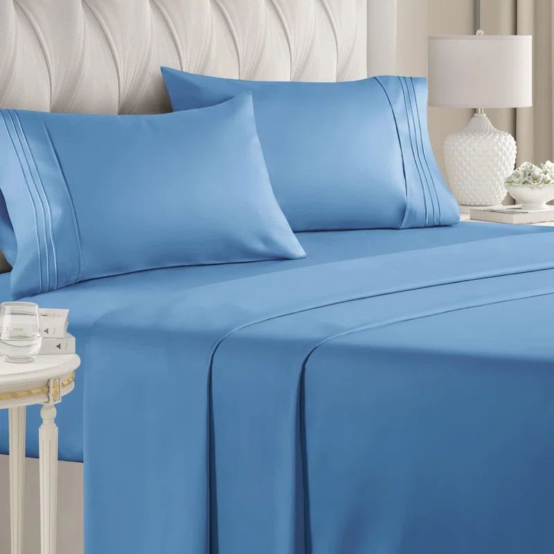 Queen Size Denim Blue Microfiber 4-Piece Sheet Set