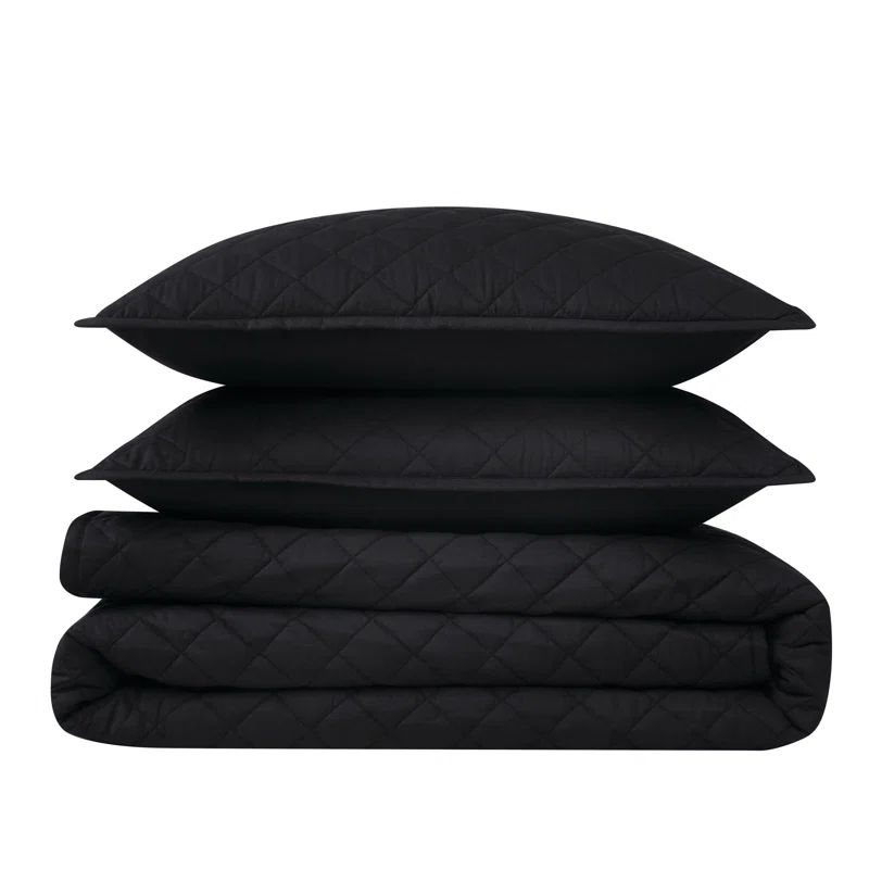 Black Full Cotton Quilted Quilt Set with Shams