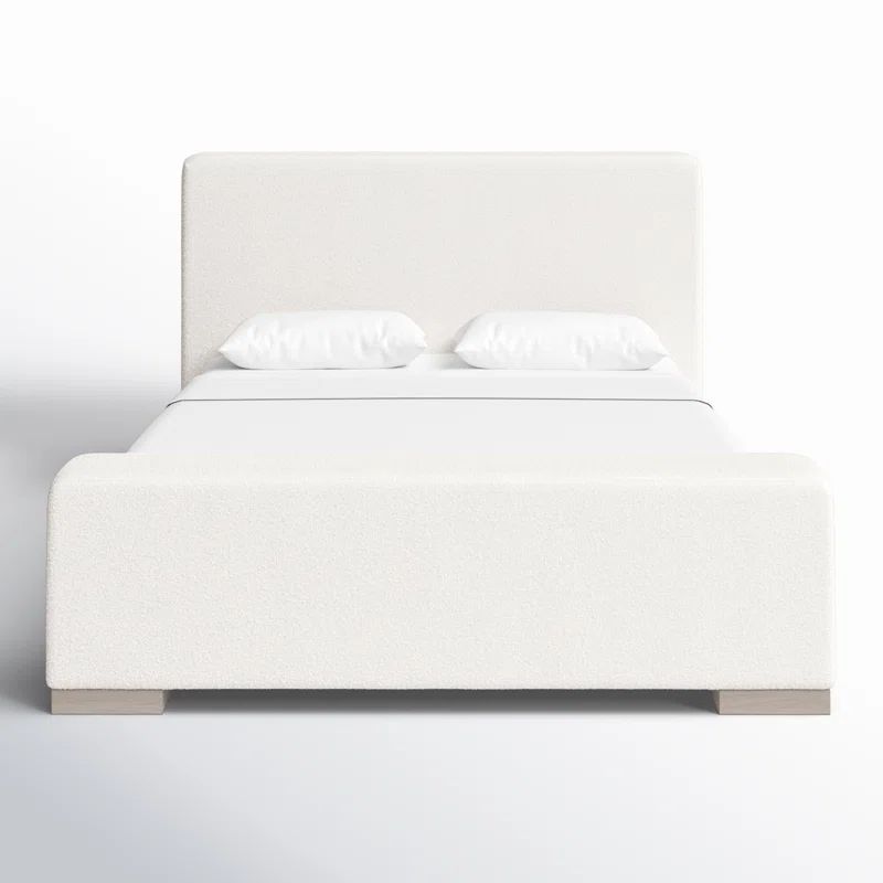 Elegant Queen-Sized Boucle Upholstered Bed with Natural Gray Oak Frame