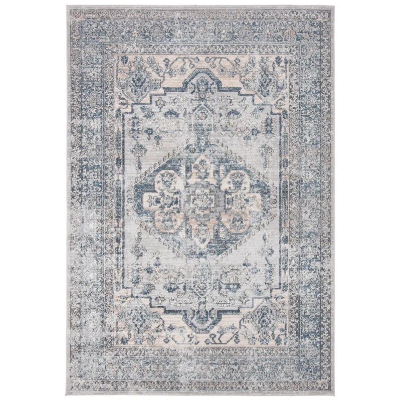 Light Blue and Ivory Hand-Knotted Rectangular Area Rug