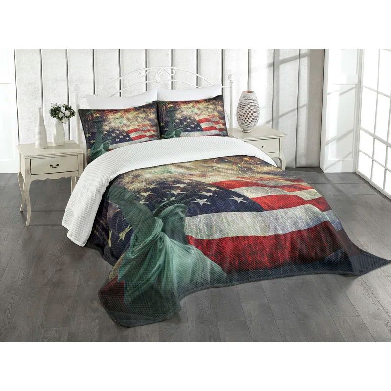 Patriotic Fireworks Twin Bedspread Set with Pillow Sham