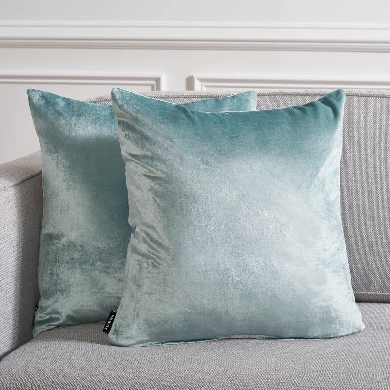 Aqua Cotton Blend Reversible 18" Square Throw Pillow Set