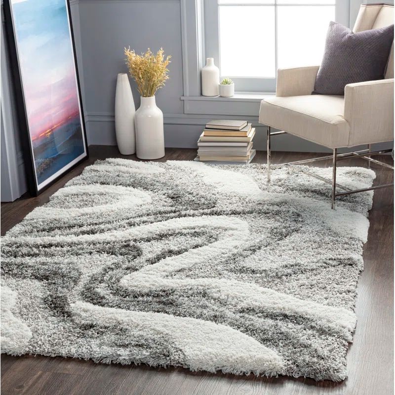 Alta Shag Gray and White Abstract Synthetic Area Rug
