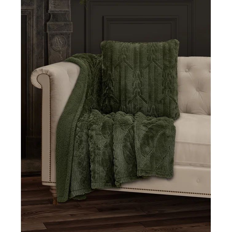 Queen Size Olive Green Fleece Sherpa Reversible Throw