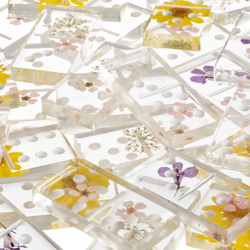 Clear Acrylic Domino Set with Yellow Flowers and Display Box